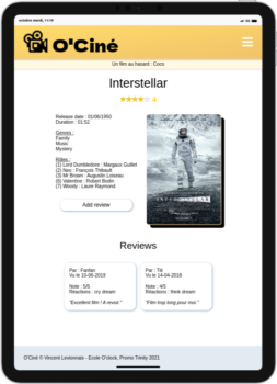 Aperçu en version tablette du site O'Ciné