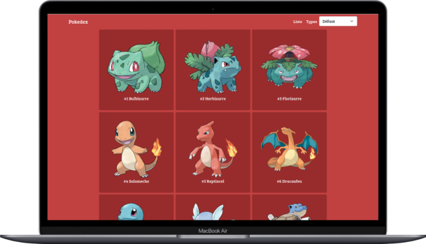 Aperçu en version ordinateur du Pokédex